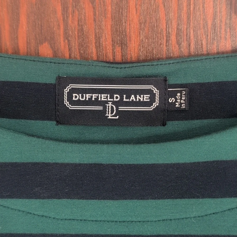 Duffield Lane Green And Navy Stripe Button Back Long Sleeve Shirt Dress Size Sm - Picture 2 of 7